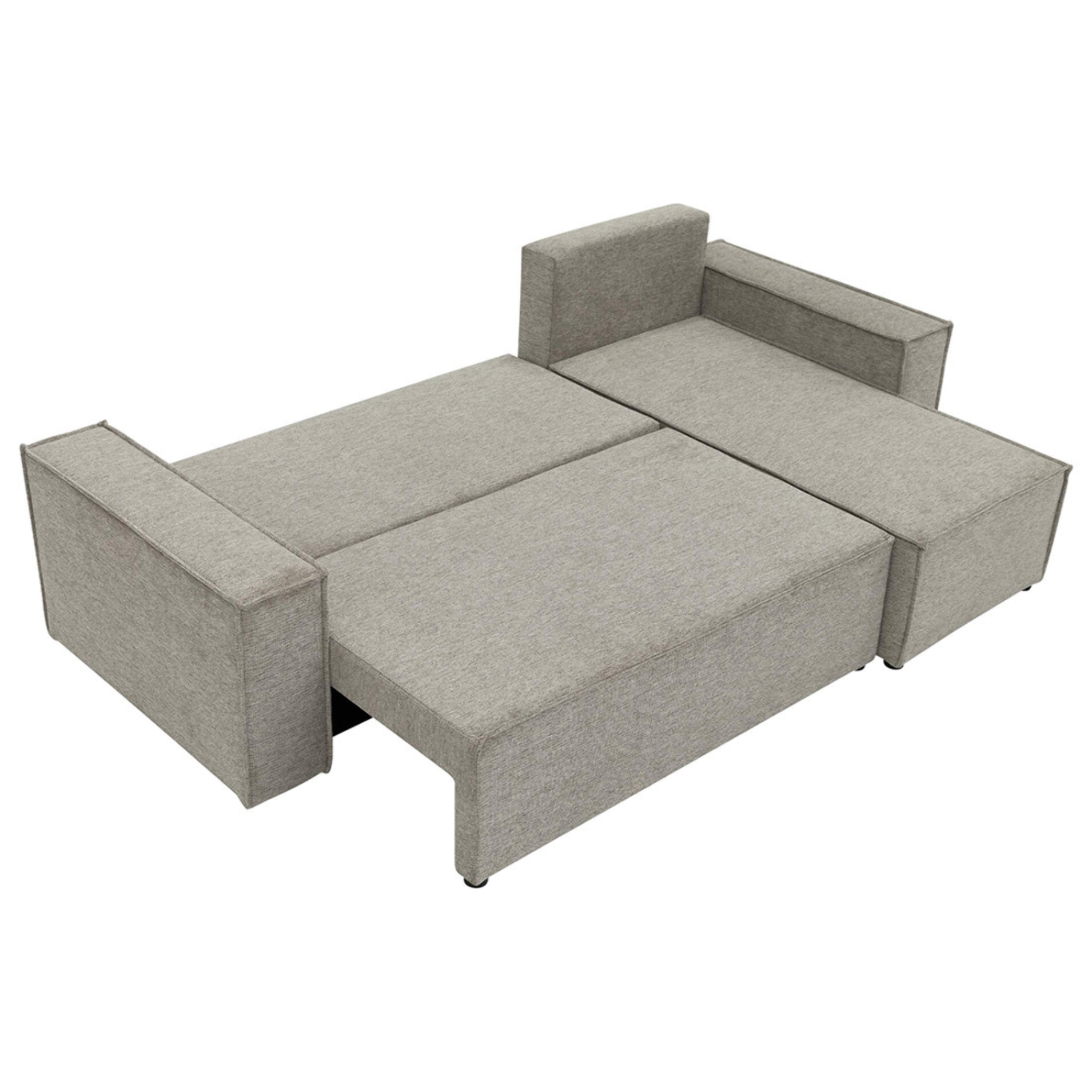 Cezanne - Canapé d'angle réversible 4 places convertible avec coffre en tissu texturé - Gris clair