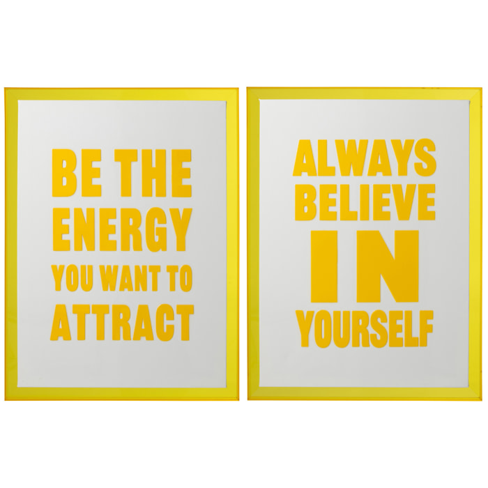 J-Line Tableau de Citations Energy/Believe - toile - blanc/jaune fluo - 2 pièces