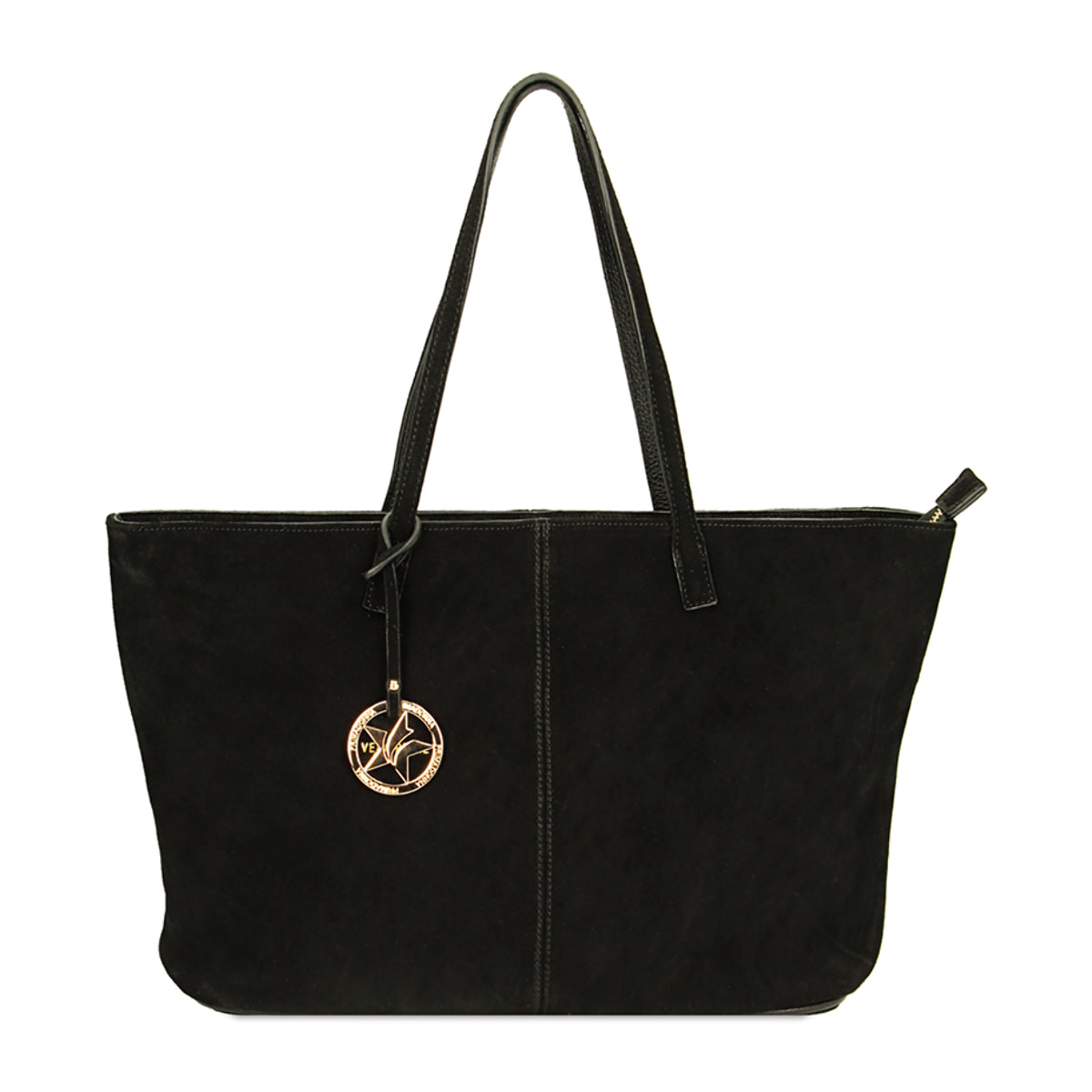 Borsa a spalla shopper nera in camoscio
