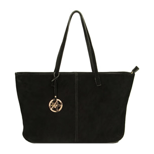 Borsa a spalla shopper nera in camoscio