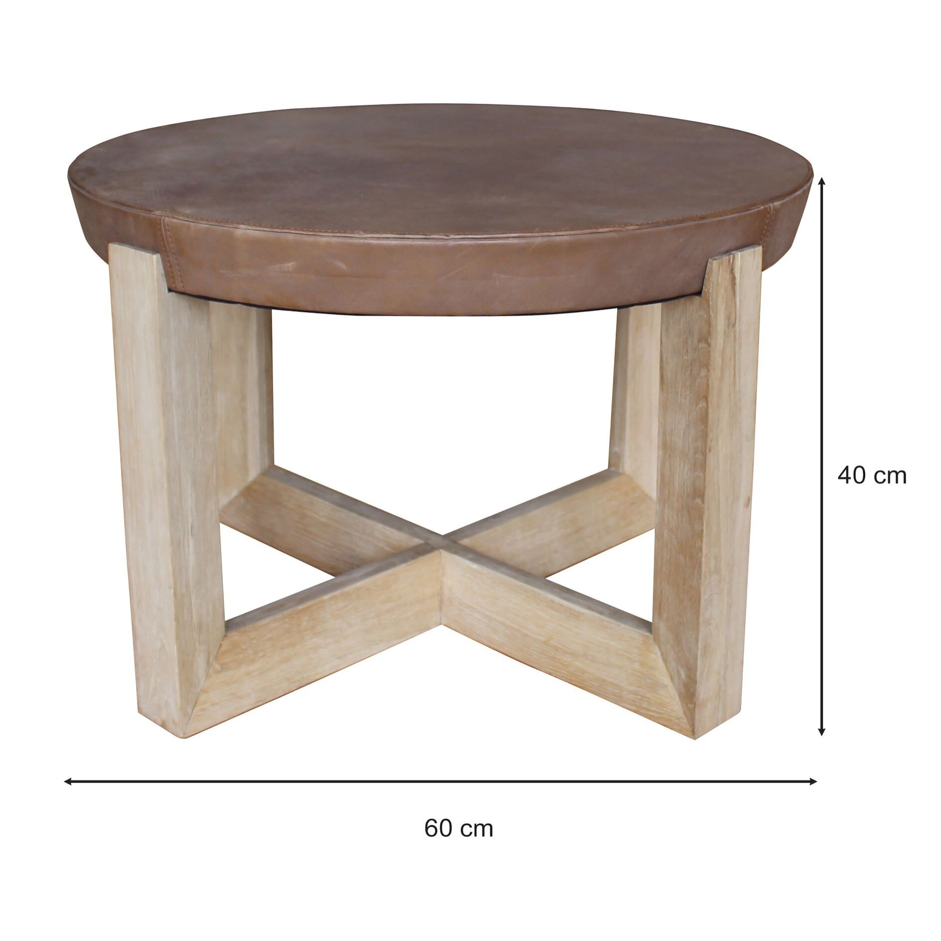 Table d'appoint en cuir pied en chêne massif 60cm