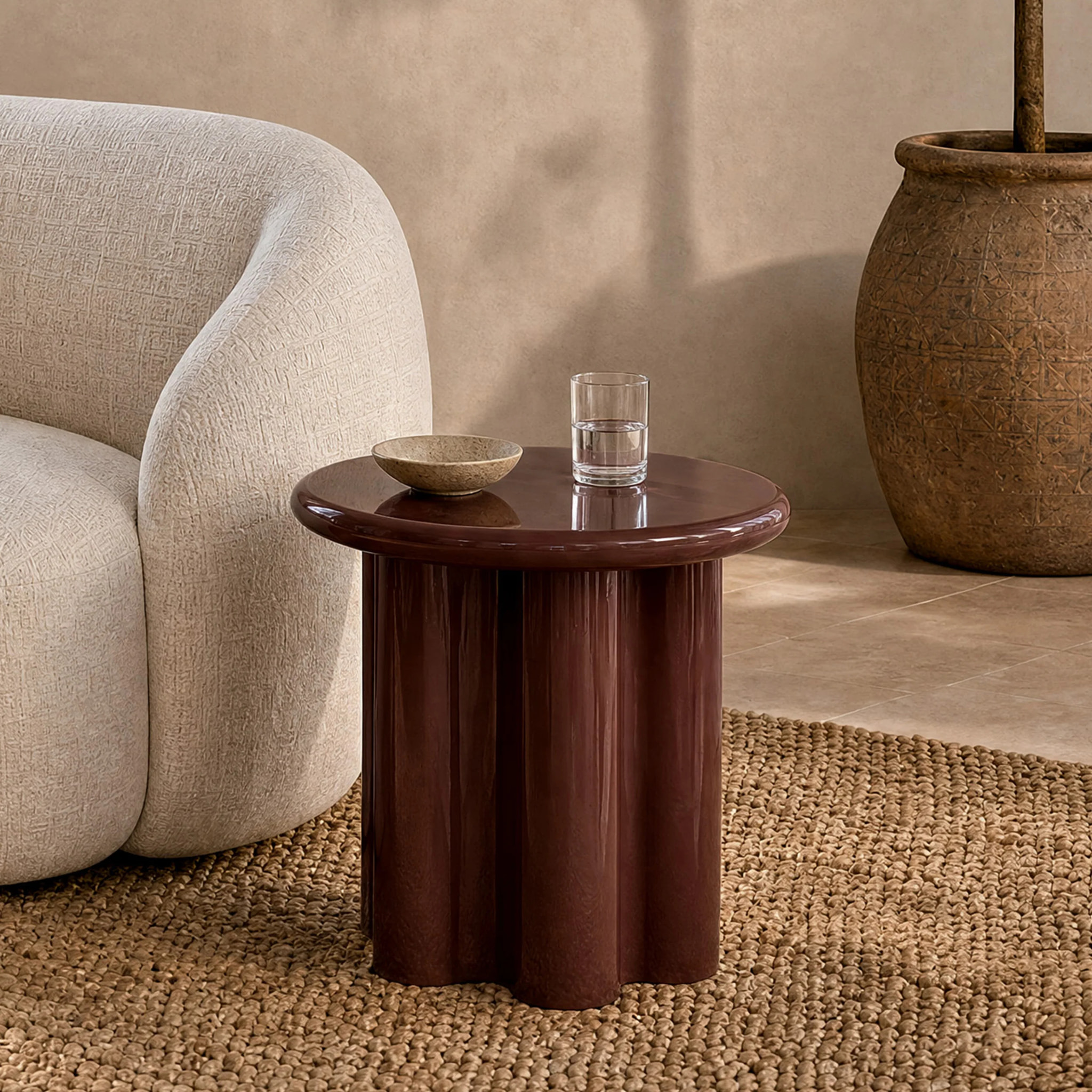 Table d'appoint laquée rouge lie de vin, D50 cm - Olya