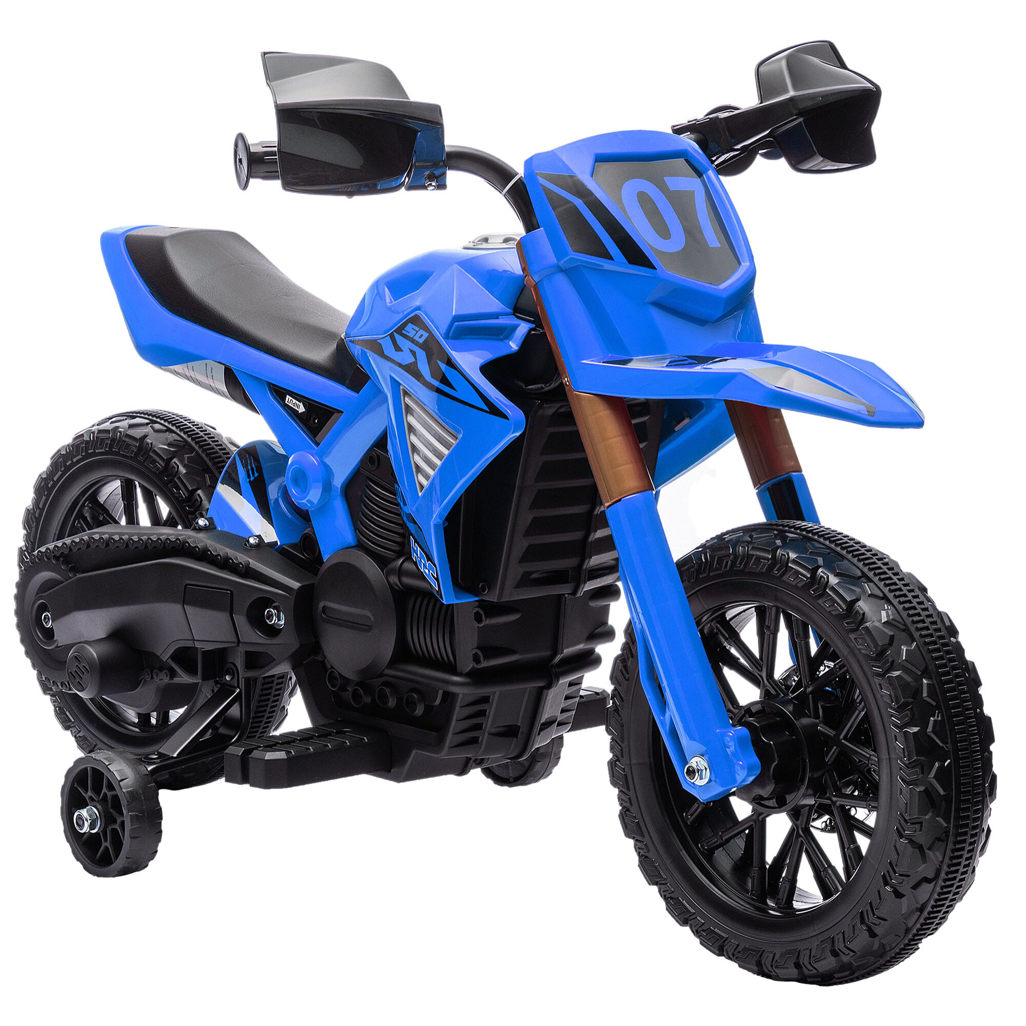 Moto Eléctrica para Niños de +3 Años Moto de Batería 12V para Niños con Ruedas de Entrenamiento Acelerador en Puño y Bocina Carga 30 kg Azul