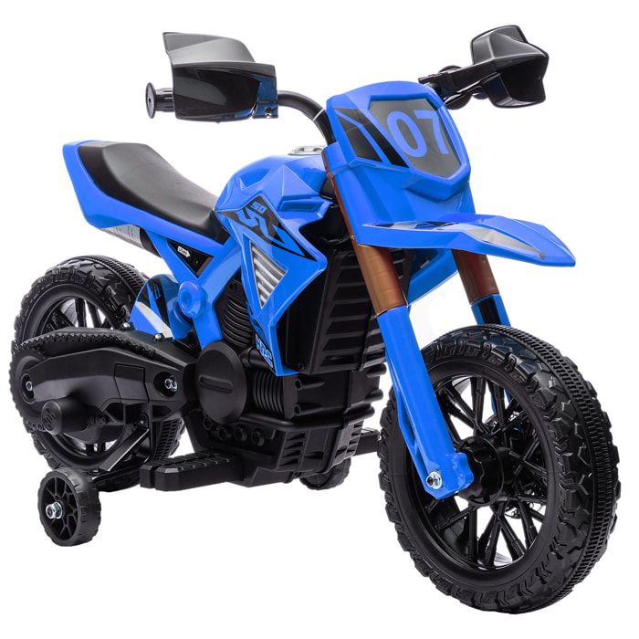 Moto Eléctrica para Niños de +3 Años Moto de Batería 12V para Niños con Ruedas de Entrenamiento Acelerador en Puño y Bocina Carga 30 kg Azul