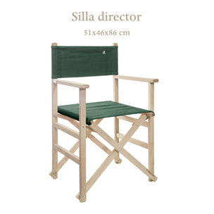 Sillón director plegable estructura sin barniz y lona color verde oscuro