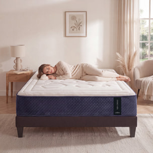 Ensemble Matelas Hybride Dolce Vita & Sommier Tissu, Ressorts Ensachés & Mémoire de Forme, 28 cm, Soutien Ferme