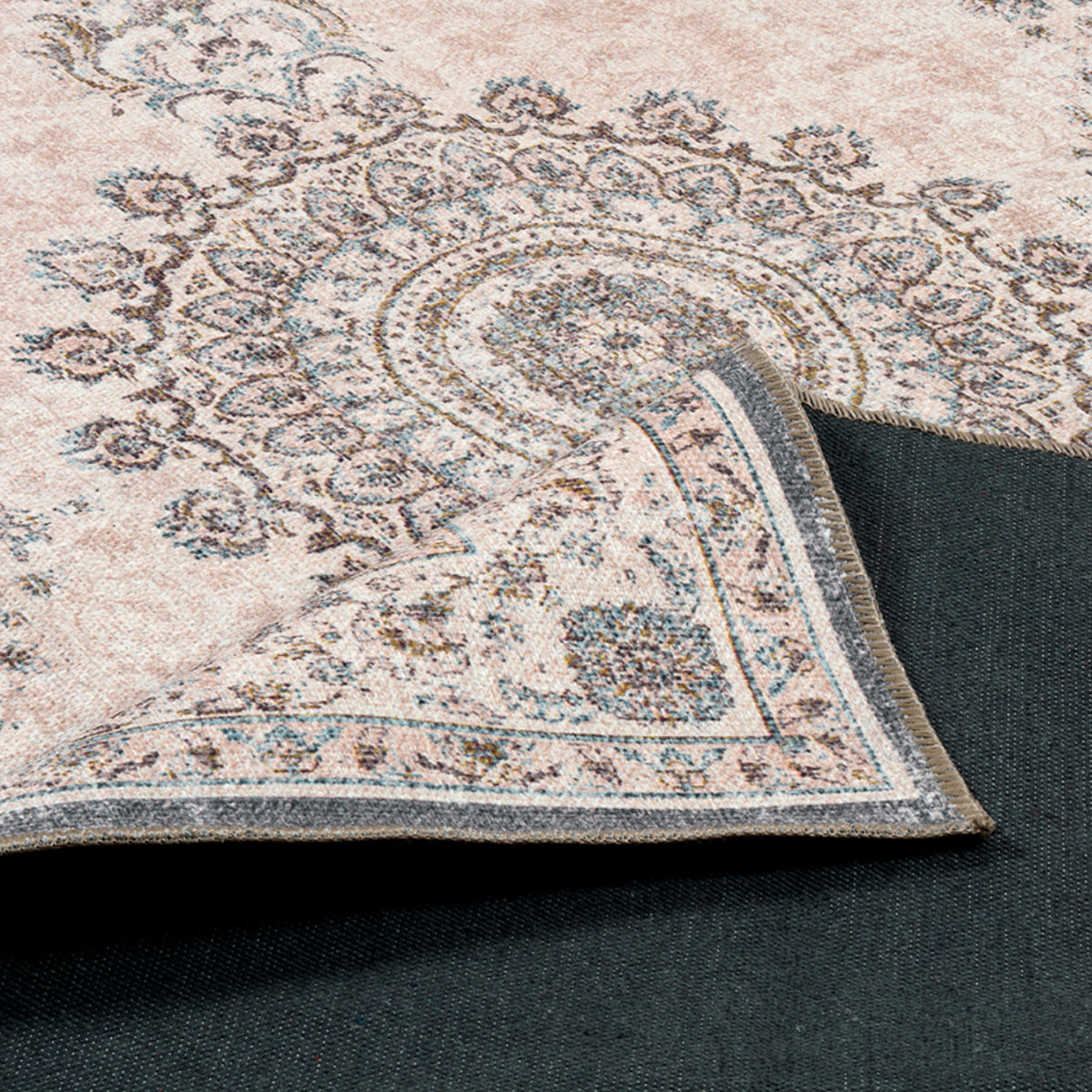 Carry - tapis vintage à poils ras lavable en machine à 30°C, rose