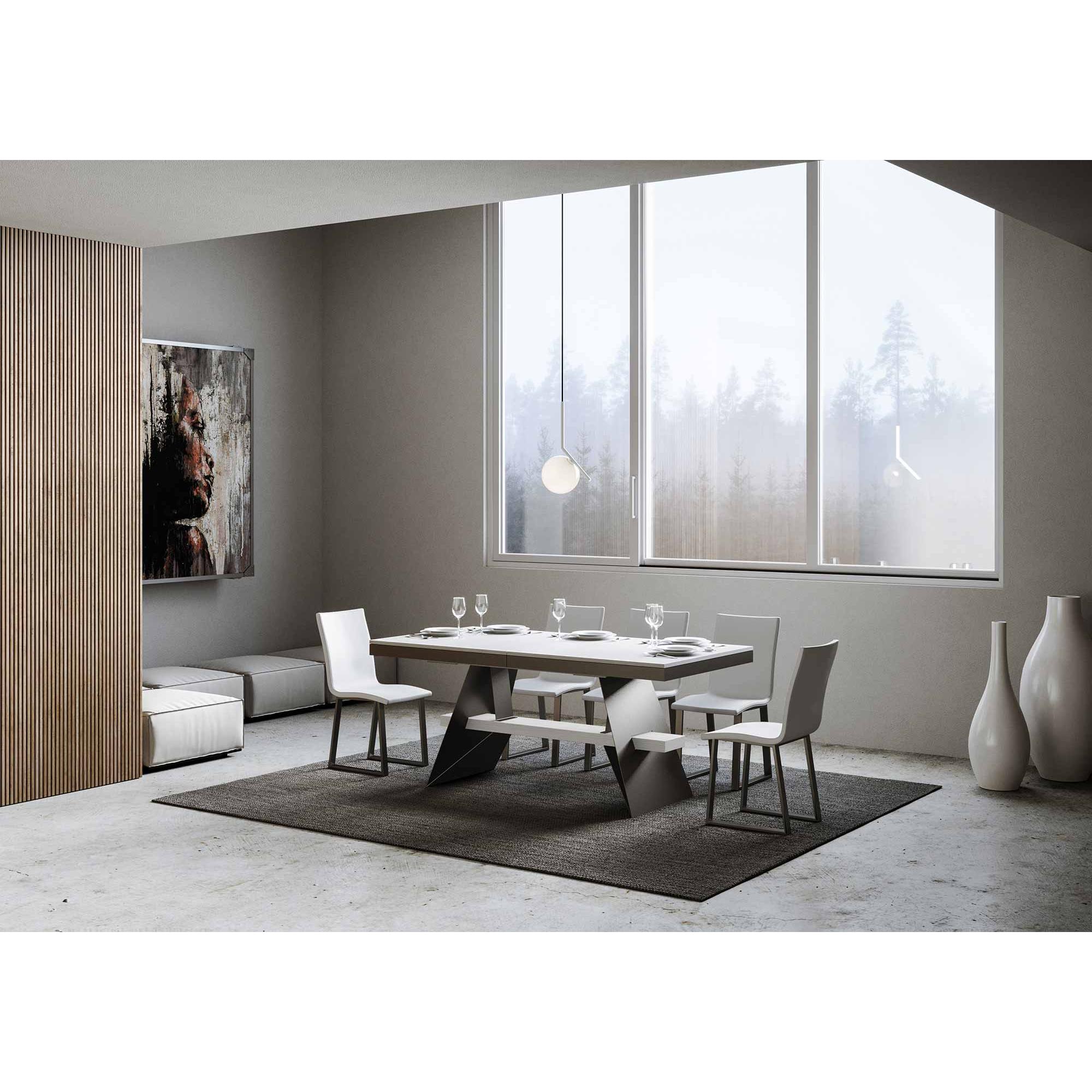 Mesa extensible 90x160/420 cm Baita Evolution Fresno Blanco estructura Antracita