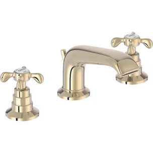 Mitigeur lavabo 3 trous rétro Cleo poignées à croisillon or beige