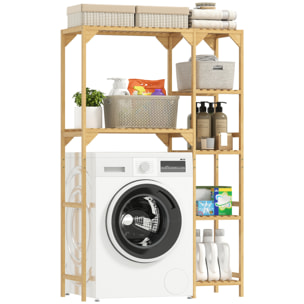 Estantería para Lavadora de Bambú, Mueble para Lavadora o Inodoro con Estantes Reversibles y Ajustables, Ahorra Espacio, Para Lavandería, Baño, Madera Natural
