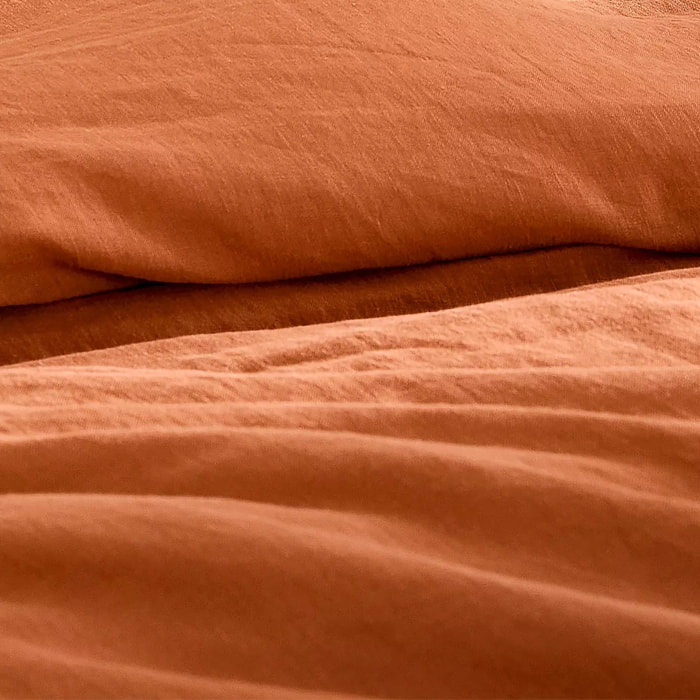 Housse de couette pur lin lavé 165 g/m² uni orange Le lin lave cuivre