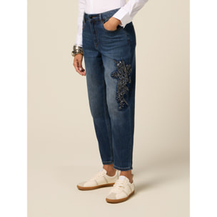 Oltre - Jeans regular con patch gioiello - Blu