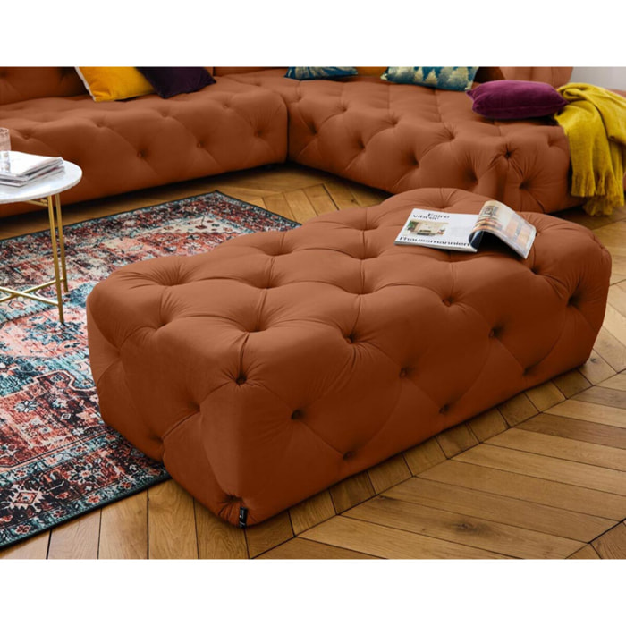 Gallata - pouf Chesterfield - en velours - Rouille