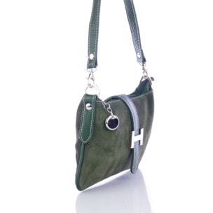 FIRENZE ARTEGIANI Borsa a Mano da Donna Allerona. Vera Pelle Dollaro Camoscio Made in Italy 24x2x14 Cm. Colore: verde militare