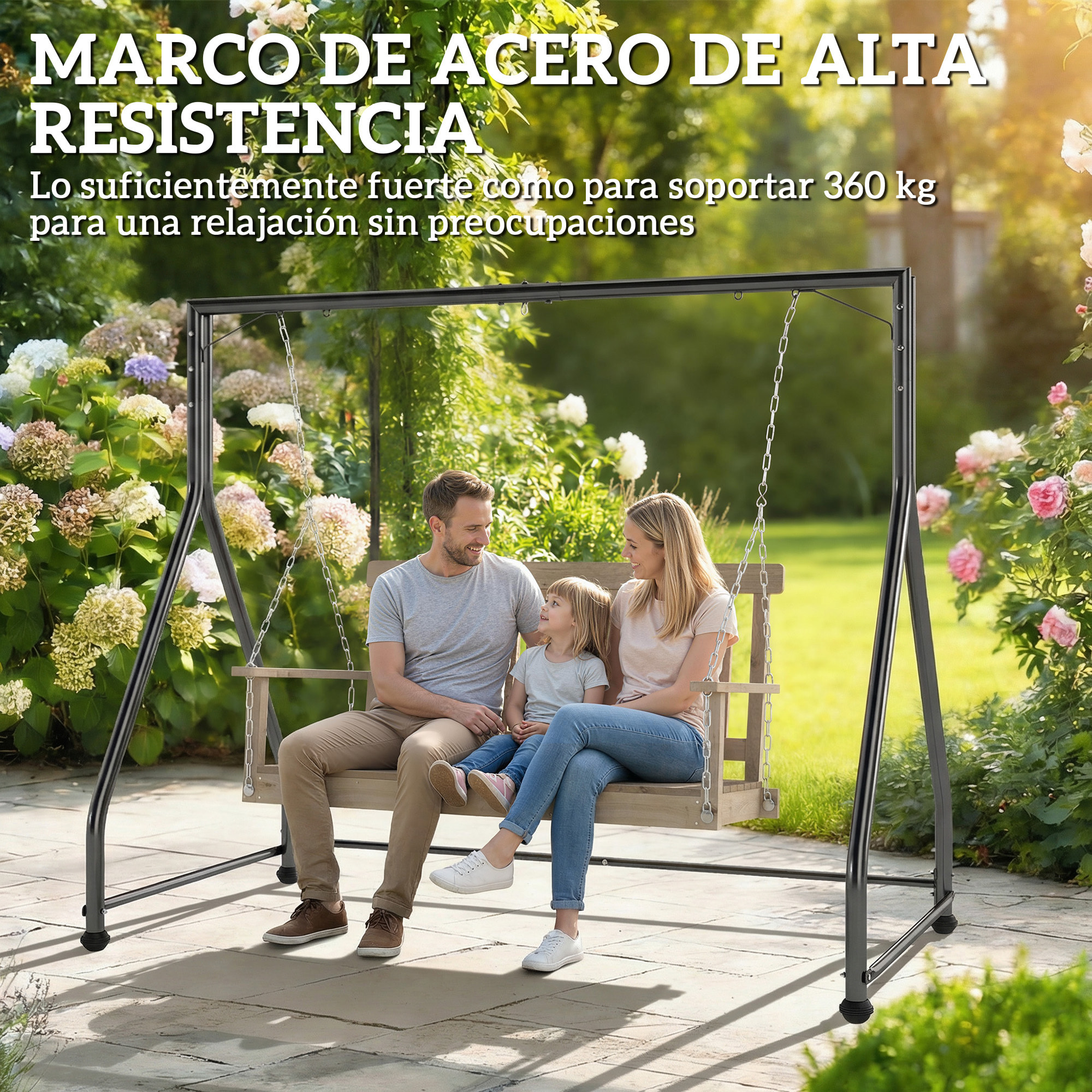 Soporte para Columpio de Acero Estructura de Columpio de 2 y 3 Asientos o Cesta Colgante Resistente con Patas en Forma de A Carga 360 kg para Jardín Parque Patio Porche 210x117x175 cm Negro