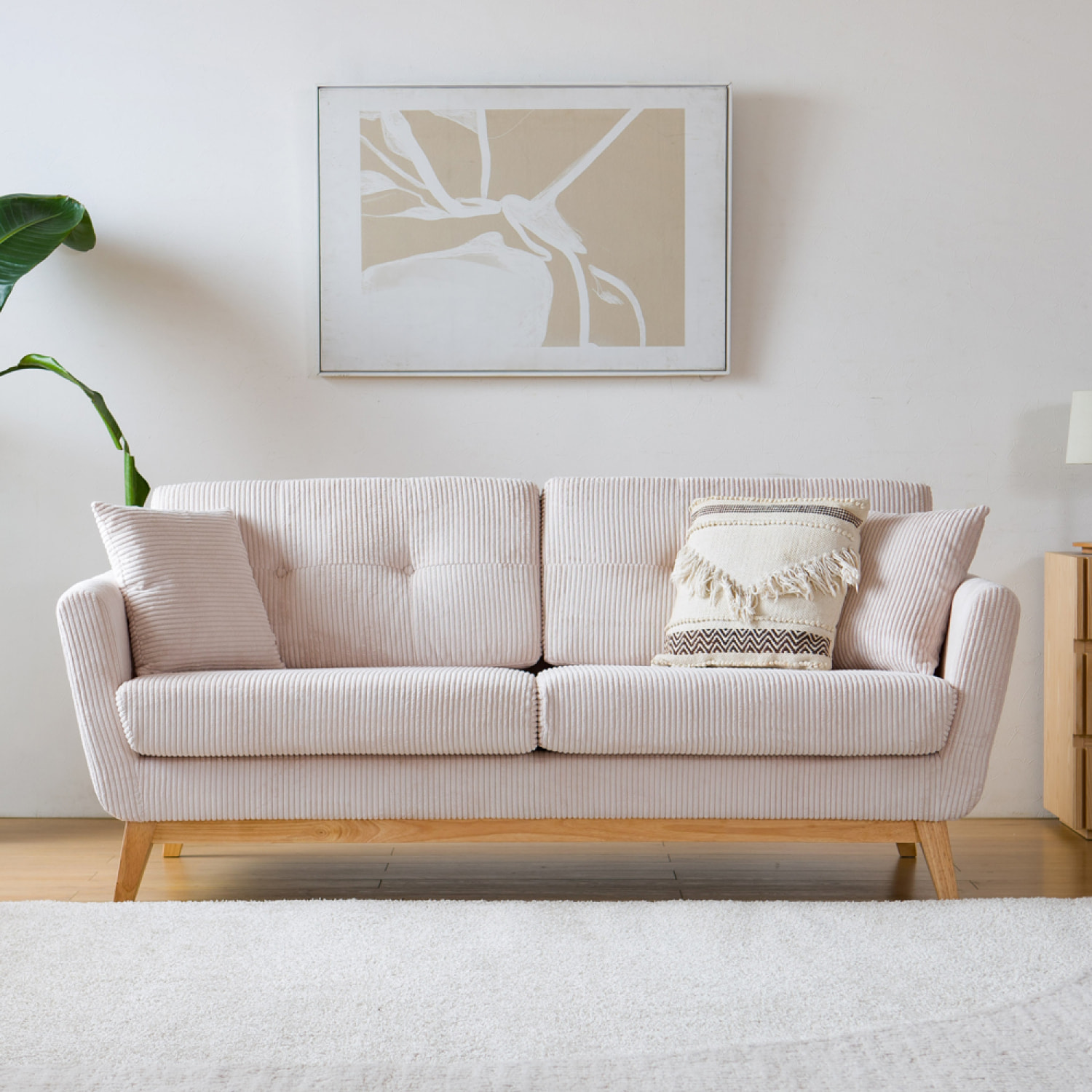 Canapé scandinave 3 places velours côtelé beige OSLO
