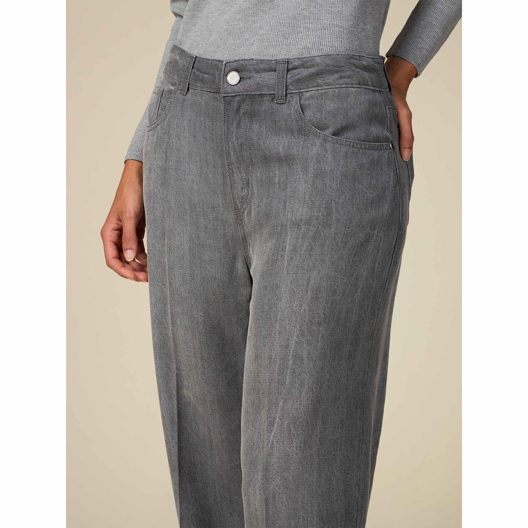 Oltre - Jeans wide leg grigi in tencel - Grigio