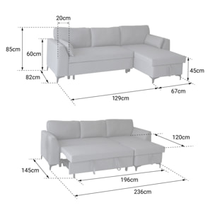 Canapé d'angle convertible LOGAN 3 places gris
