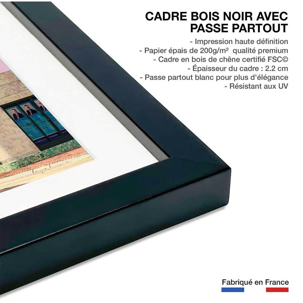 Affiche edison theater sur fond rose Affiche + cadre en bois - Noir