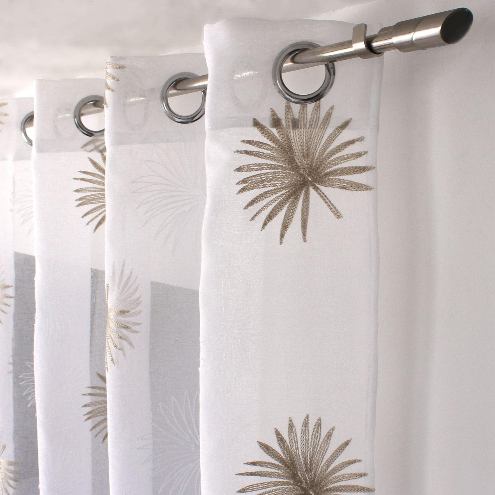 Voilage tamisant brodé  végétal - Beige