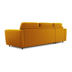 Canapé d'angle gauche convertible avec coffre de rangement "Audra" 5 places en velours jaune