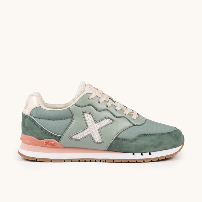 Zapatilla Retro Running en Verde Pastel y Menta con Detalles Melocotón MUNICH DASH WMN 281