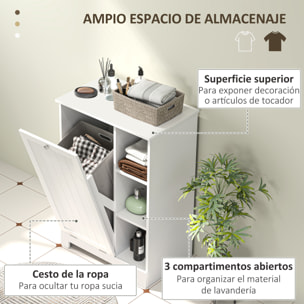 Armario de Baño con Cesto Ropa Sucia Mueble de Baño con Puerta Abatible Estantes Abiertos y Cesta Extraíble 60x38x86 cm Blanco
