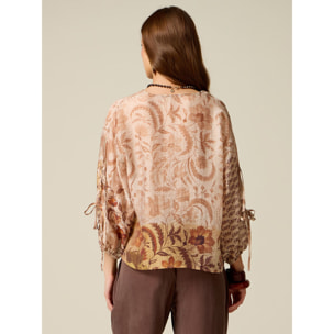 Oltre - Blusa fantasia misto lyocell - Beige