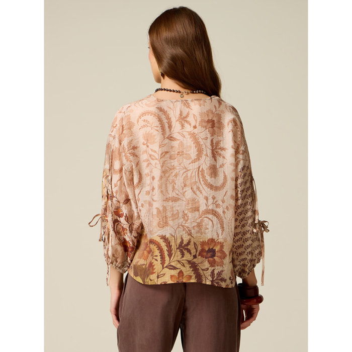 Oltre - Blusa fantasia misto lyocell - Beige