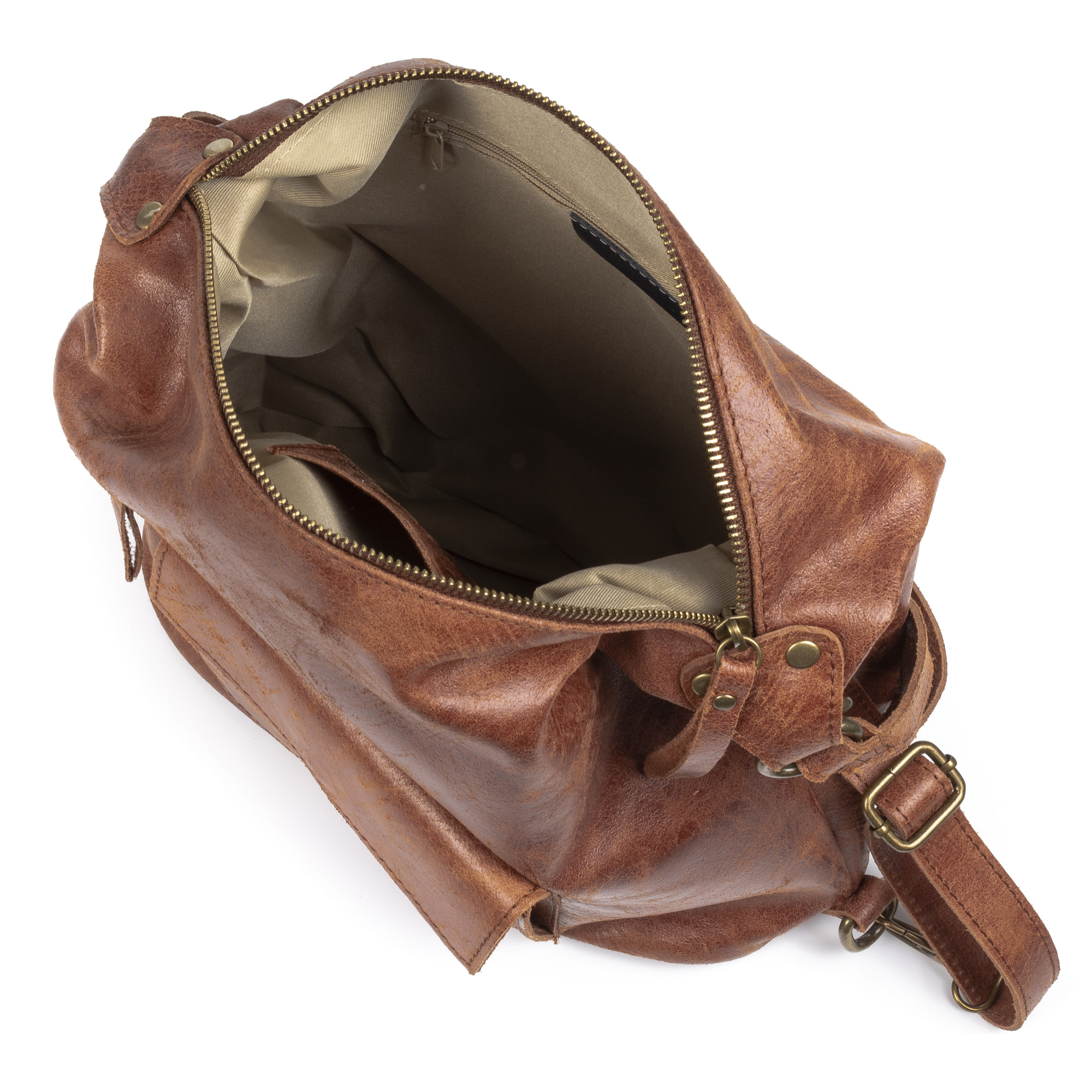 FIRENZE ARTEGIANI Borsa Zaino Donna Irene. Vera Pelle Scamosciata Stone Washed Made in Italy 31x13x32 Cm. Colore: pelle