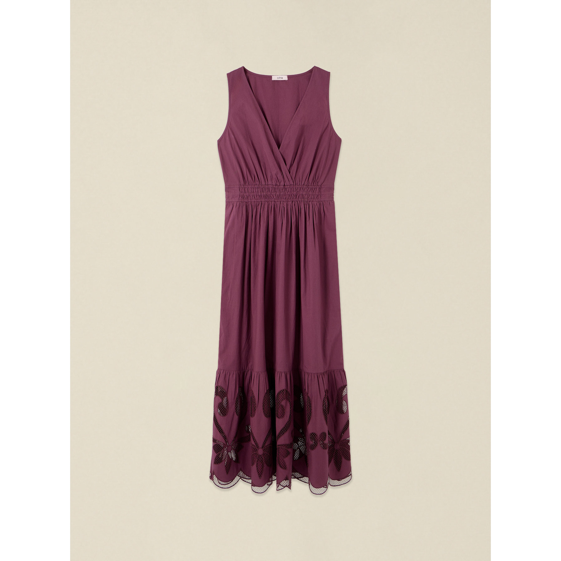 Oltre - Vestido largo de algodón con detalles calados - Violeta