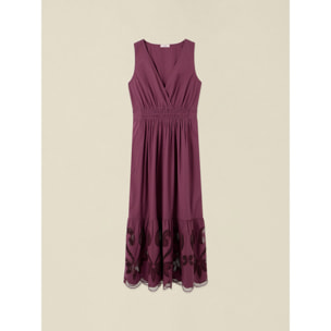 Oltre - Vestido largo de algodón con detalles calados - Violeta