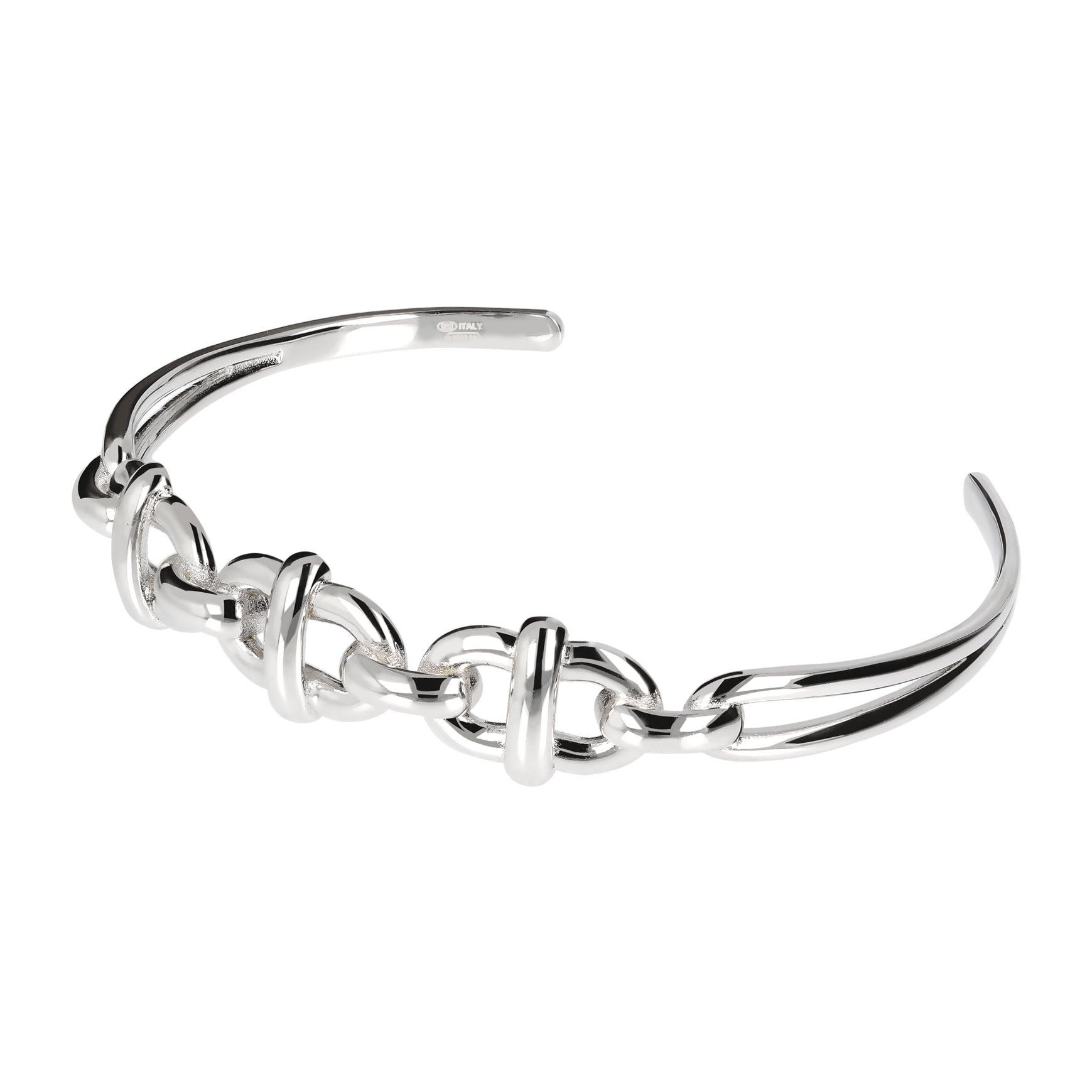 Bracciale Rigido con Tre Maglie Marine in Argento 925 placcato Platino