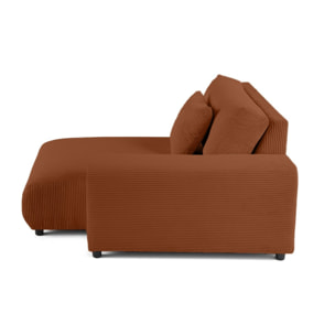 Garance - module d'assise méridienne droit - en velours côtelé - Terracotta