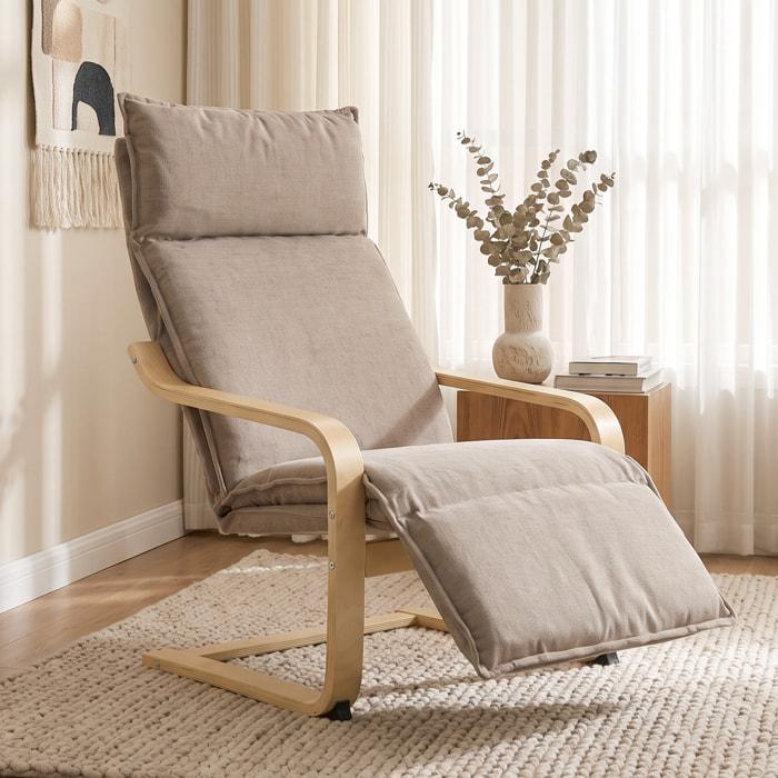 Sillón de Salón con Reposapiés, Butaca de Salón Tapizada en Lino con Balanceo Suave, Respaldo Alto, Asiento Ancho, Sillón de Relax para Dormitorio, Oficina, Estudio, Marrón Claro