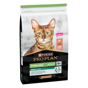 Lot Pro Plan Chat Stérilisé Adulte RENAL PLUS Saumon 10kg et Boeuf Poulet 10x85g