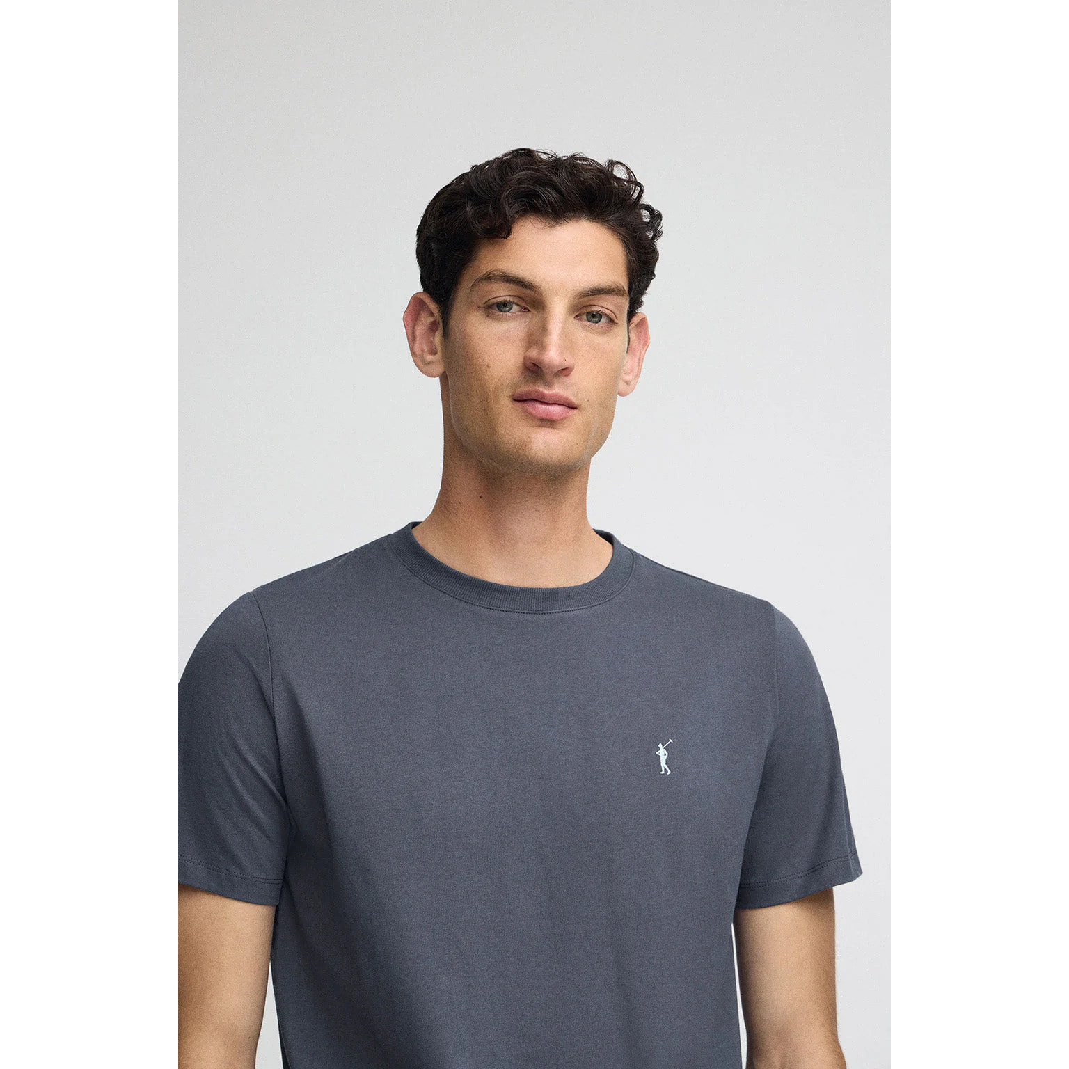 Maglietta blu denim a girocollo e ricamo Rigby Go