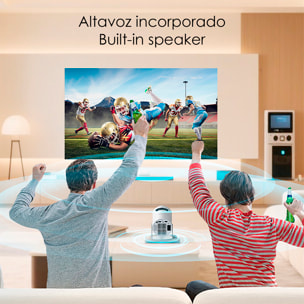 Proiettore LCD HY300 supporto 4K UHD, colore DCI-P3 98%, WiFi 6 e anti-riflesso. Da 30 a 300 pollici, 120 lm, 200000:1. Con telecomando.