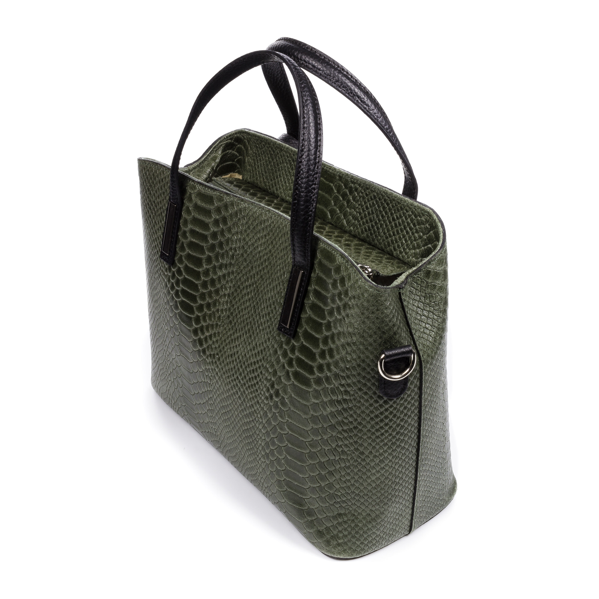FIRENZE ARTEGIANI Borsa Tote da Donna Violante. Vera Pelle Scamosciata Incisione Serpente Made in Italy 32x14x25 Cm. Colore: verde scuro