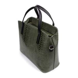 FIRENZE ARTEGIANI Borsa Tote da Donna Violante. Vera Pelle Scamosciata Incisione Serpente Made in Italy 32x14x25 Cm. Colore: verde scuro