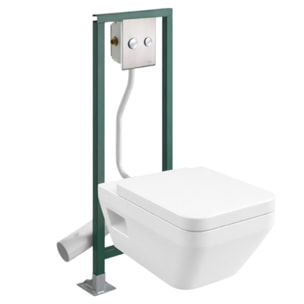 Pack WC suspendu sans bride VILLEROY&BOCH Architectura Twistflush rectangle + Abattant + Bâti-support autoportant PRESTO + Plaque