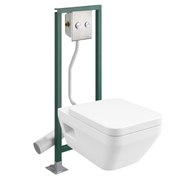 Pack WC suspendu sans bride VILLEROY&BOCH Architectura Twistflush rectangle + Abattant + Bâti-support autoportant PRESTO + Plaque