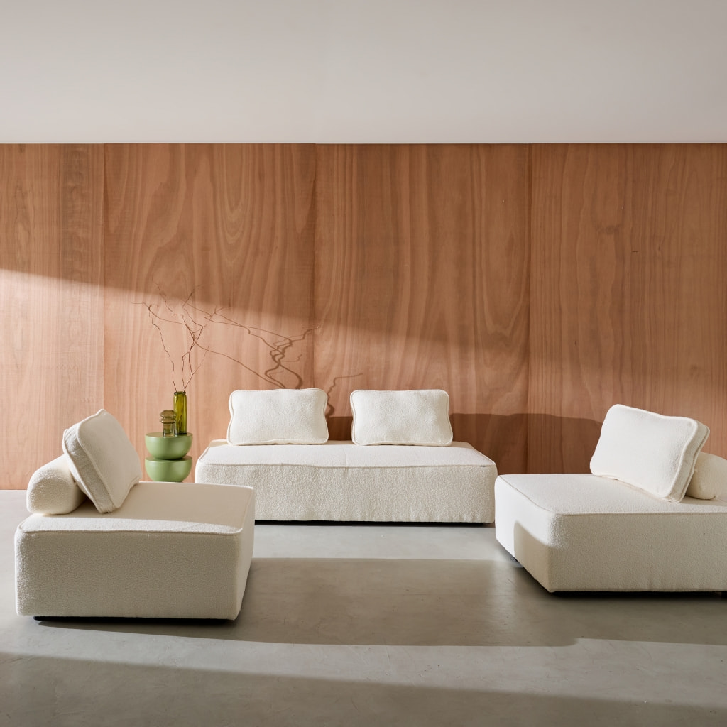 Ensemble chauffeuses pour canapé modulable 4 places bouclette crème - Bao