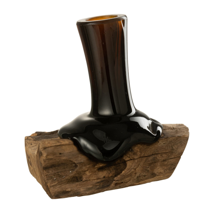 J-Line vase Haut Sur Pied Gamal - bois/verre - naturel/brun - small - 19.5 m de hauteur