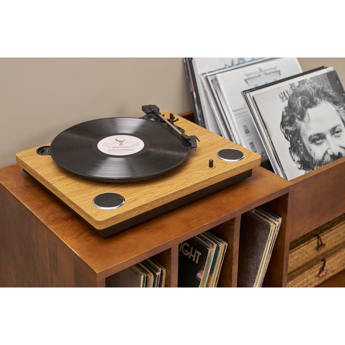 Buffet de rangement vinyles en bois manguier massif teinté et métal L90 cm BOOGIE