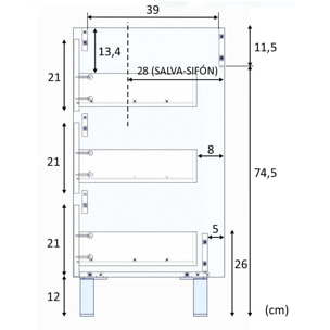 Mueble baño devin 3c 100cm color nordik con espejo, sin lavabo