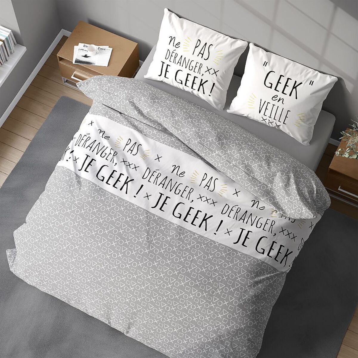 Parure Housse De Couette 3pcs 100% Coton 57 Fils GEEK