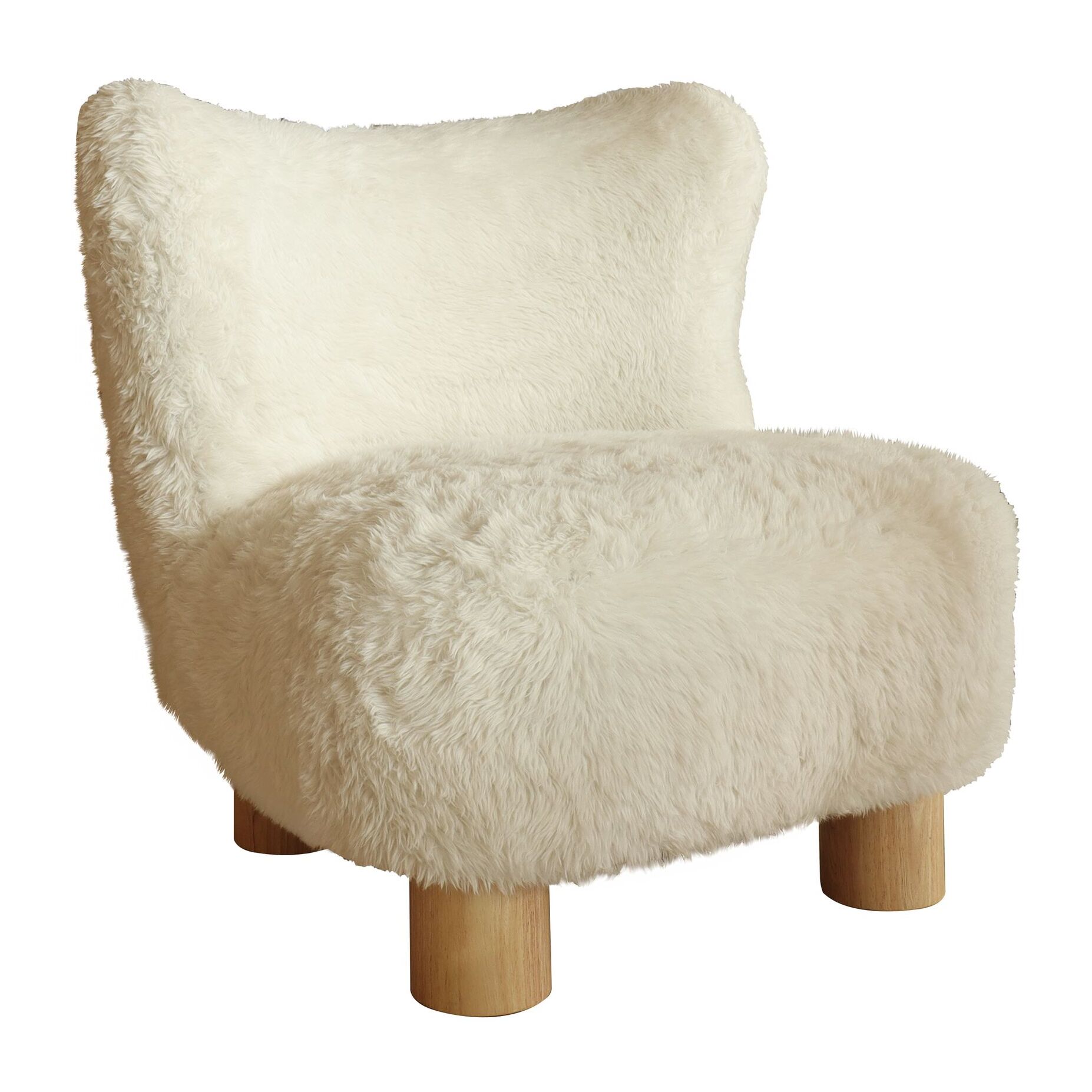 Fauteuil effet fourrure beige et structure en bois  ARTIC