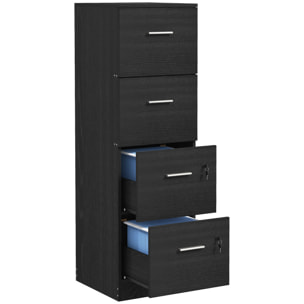 Cajonera Escritorio con 4 Cajones, Cajonera de Oficina con Cerraduras, Barras Ajustables para Archivos Tamaño A4 y Carta, Archivador para Estudio, Salón, 40x42x130,8 cm, Negro