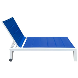 Set bain de soleil et table d'appoint BARBADOS en textilène bleu - aluminium blanc